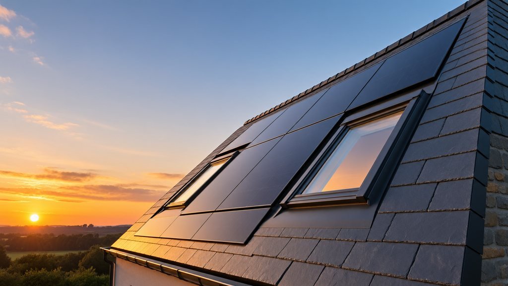 Toiture en ardoise équipée de panneaux photovoltaïques encastrés